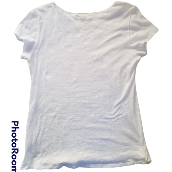 DAISY FUENTES Beaded Neckline White Tee | SZ L - Picture 3 of 10